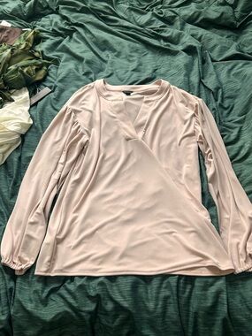 Ann Taylor Pink V-Neck Long-Sleeve Blouse, Sz S